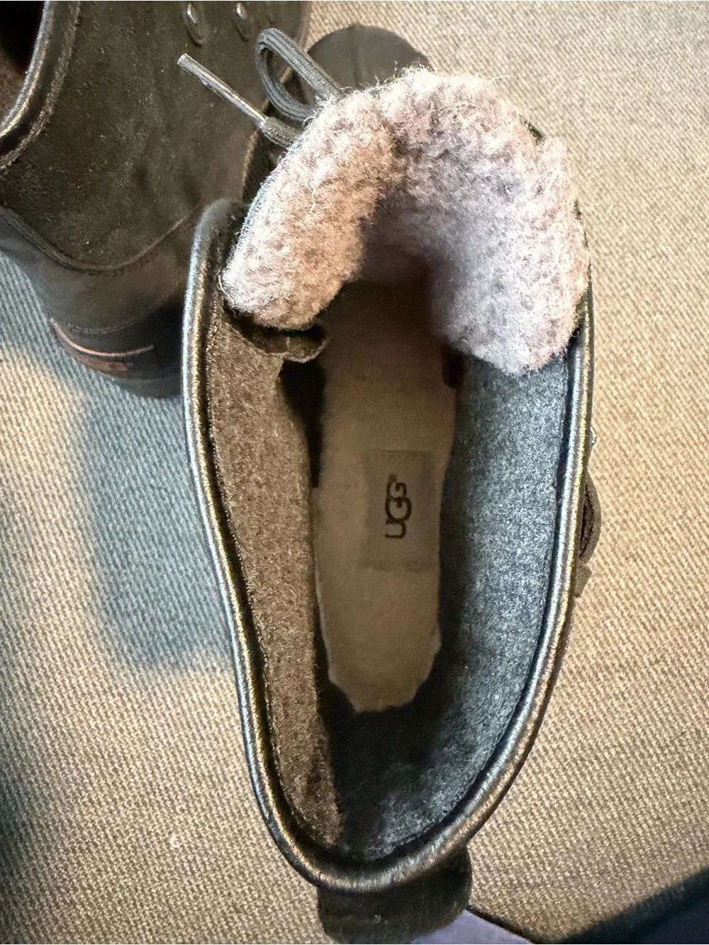 UGG Black Lace-Up Shearling-Trim Duck Boots
